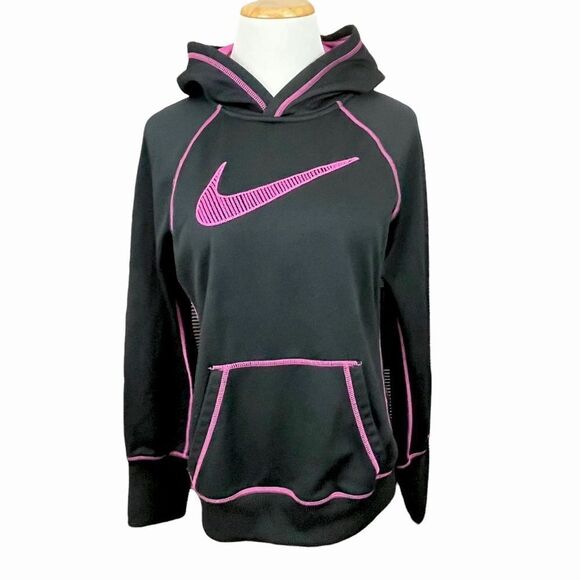 Nike Therma Fit Black and Pink Embroidered Pullover Hoodie M - Picture 1 of 5
